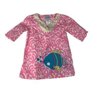Mud Pie girls size 5t Pink Dress with Gold Accents lilly pink white fish beach n